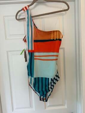 Nani Ray Cascade One Piece One-Shoulder Women's Swimsuit in Teal & Orange XL